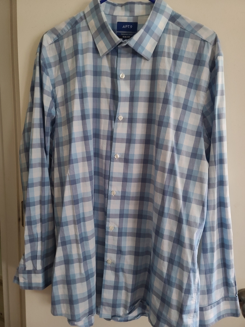 Apt. 9 Light Blue and White Plaid Men’s Button-Down Shirt
